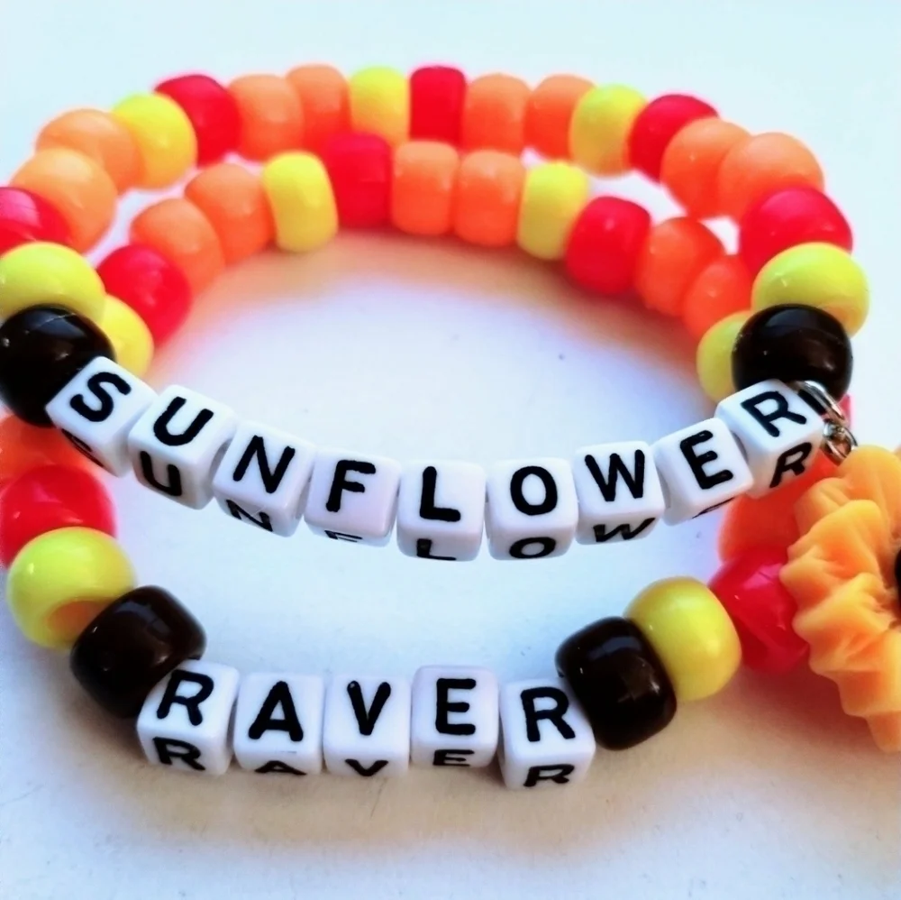 Handmade Stackable Sunflower Raver Kandi Bracelets - Picture 2 of 5